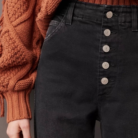 New! AMO Anthropologie Slim Dock High Rise Straight Button Fly Ankle Black Jeans - Picture 5 of 15